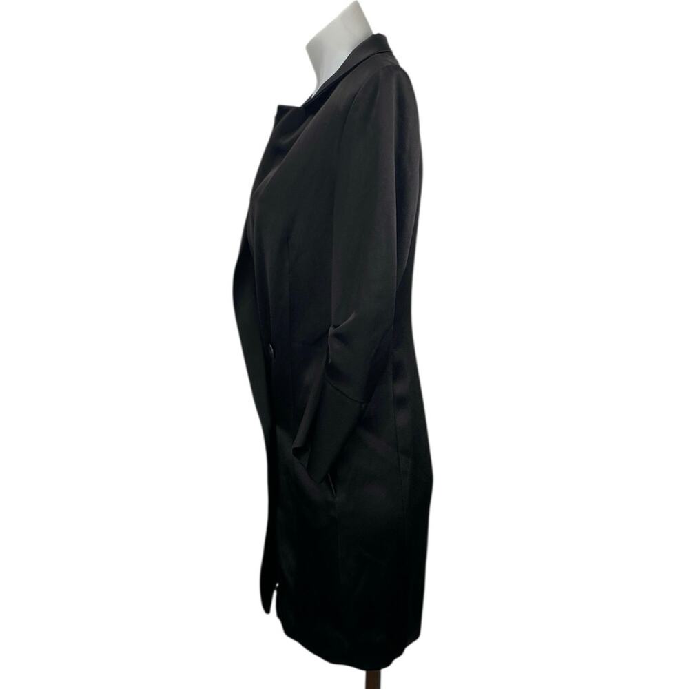 Halston Black Satin Double Breasted Ruched 3/4 Sleeve Blaxzr Coat Jacket Top XS - Picture 2 of 5